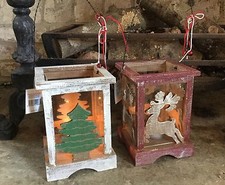 Rustic Wood Christmas Lantern Vintage Chic Gisela Graham Shabby Candle Holder