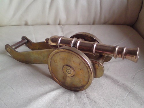 Vintage large brass cannon - vintage, cannon.