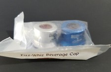 2 Vintage Fizz-Wizz Beverage Bottle Caps Silver & Blue "Good Steel Service"