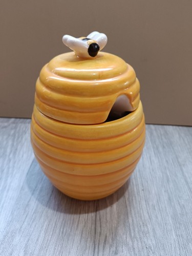 Ceramic yellow honey bee pot - yellow,