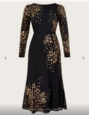 MONSOON BNWT SIZE 12 Stunning Evening Dress Black Chiffon Gold Hints RRP£160