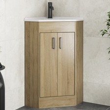 Bathroom Double Door Corner Vanity Unit Basin 1 Tap Hole Freestanding 585mm Oak