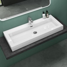 Bathroom Sink Countertop Washbasin Stone Resin Wall Mounted Rectangle Basin