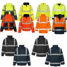 HI VIZ JACKET VIS VISIBILITY SECURITY WORK CONTRACTOR WATERPROOF PADDED HOODED
