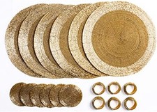 Penguin Home Handcrafted Glass Beaded Round Placemats, Set of 18, Gold 