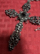 BETSEY  JOHNSON CROSS*GRAY & BLACK CRYSTALS*EX LARGE*GIFT BOXED