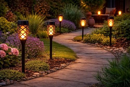 Solar garden torch lights set - garden,