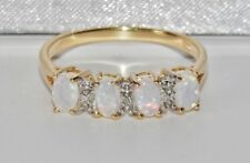 9CT YELLOW GOLD & SILVER OPAL & DIAMOND LADIES ETERNITY RING ~ size P