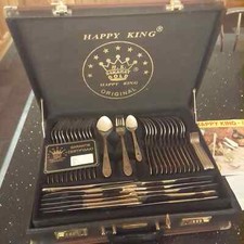 Vintage 24k Gold Plated 84 Piece Cutlery Set Happy King Collectible Boxed