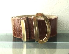 GORGEOUS CHRISTIAN DIOR BUCKLE BROWN LEATHER CROC EMBOSSED PATENT LEATHER BELT