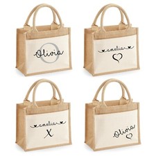 Personalised Jute Lunch Bag Tote Work Shopping School Teacher Gift Favour Her