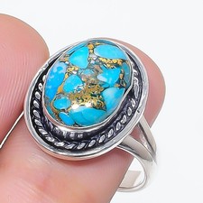 Natural Copper Turquoise Gemstone 925 Sterling Silver Ring All Size (U.S.A)