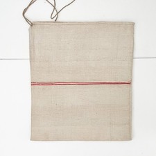 Antique Hungarian Grain Sack: Red Stripe Linen Floorsack 18x44