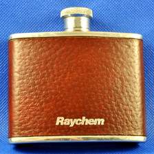 RAYCHEM PEWTER Stainless Steel 4oz HIP FLASK with LEATHER Made SHEFFIELD ENGLAND