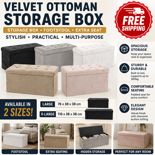 Velvet ottoman storage box - velvet,