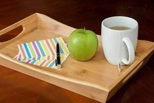 Bamboo Serving Tray with Handles Curve Serving Platter Wooden Breakfast Laptray
