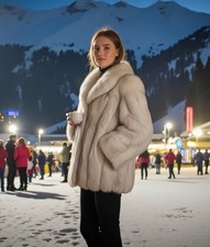 Ladies Vintage Silver Fox Fur Jacket M/L