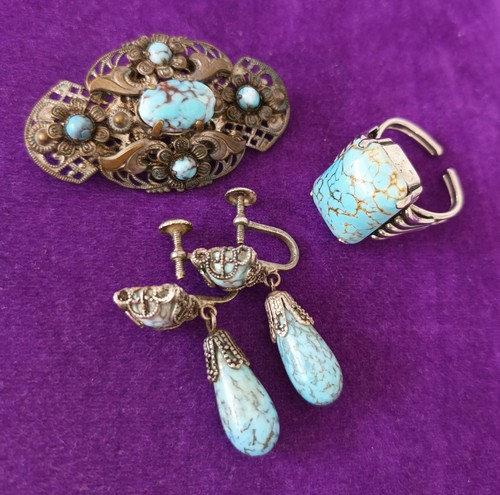 Vintage lot brooch earrings - brooch,