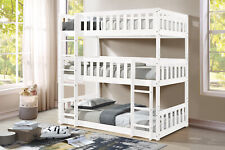 Lydia Triple Bunk Bed White Wooden High Sleeper Kids Bunk Bed, Solid Rubberwood