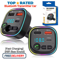 Wireless Car Bluetooth FM Transmitter 5.3 MP3 Player USB Car Charger Adapter UK