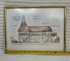Oast House Cross Section Vintage Art Print by Ida Fermor Framed Rare