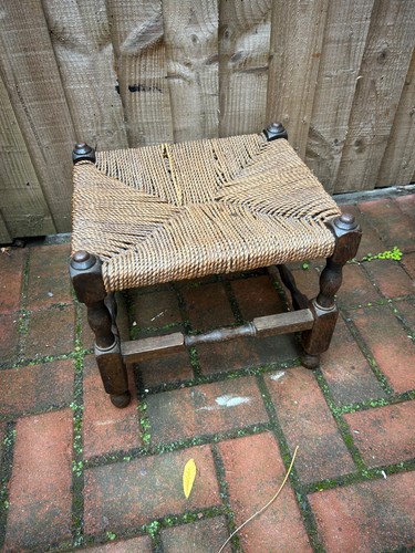 Vintage wood footstool with - vintage,