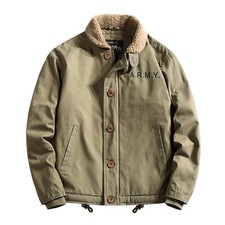 Men Deck Jacket Military Uniform Motorcycle Coat Wool Lining Thicken Warm.
