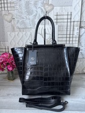 Lovely Italian Vera Pelle Black Leather Croc print Handbag Tote Bag