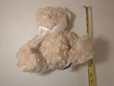 Bearington Collection Plush Teddy Bear Beige 10" Curly Fur with Ribbon Bow