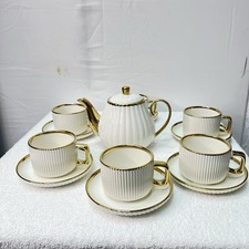 White Ribbed Ceramic Tea Set