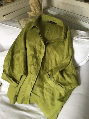 Zara green linen button - linen, button-up
