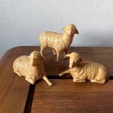 3 Vtg Nativity Sheep figure 2.5” Art Plastic Hong Kong Standing Reclining Animal