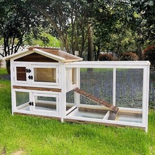 Rabbit Hutch Indoor Chicken Coop Outdoor w/ 3 Removable Tray 2 Tier Rabbit House