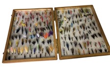 Large Vintage Wooden Box Of Salmon Or Game Fishing Flies - Stunning Selection