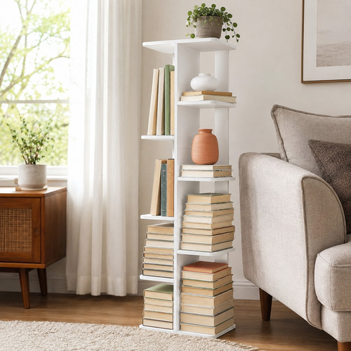 Narrow bookcase tier white - bookcase, 9