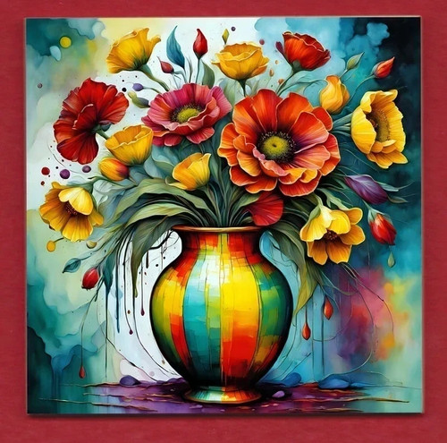 Striped vase flowers - of,