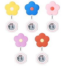 Retractable Digital Nurse Lapel Watch Clip-on Cute Flower Badge Fob Pocket Watch