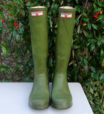 Vintage Hunter Uniroyal Made in Scotland Size 7 Tall Green Wellingtons Wellies
