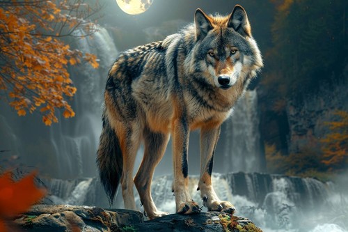 Wolf full moon - canvas, picture