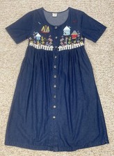 Bechamel Denim Dress Woman's size Small Bird House Embroidered Button Down