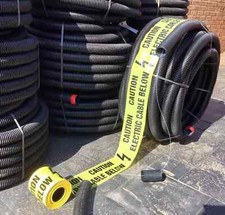 BLACK HDPE UNDERGROUND ELECTRIC CABLE CONDUIT DUCT TWIN WALL 50/63mm PIPE + TAPE