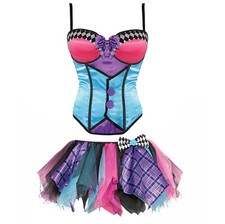 LADIES MAD HATTER COSTUME HALLOWEEN SEXY CORSET TUTU SKIRT FANCY DRESS TEA PARTY
