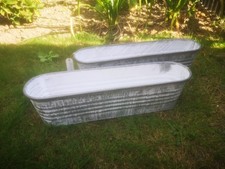 New 2X Ribbed Trough Vintage Grey Zinc Galvanised Metal Garden Planter Flower