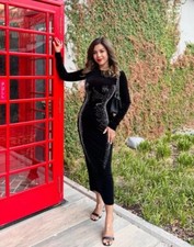 ZARA FW23 SILHOUETTE VELVET DRESS ZW COLLECTION BLACK Size M 2731/327