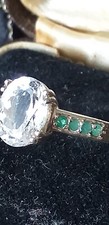 Vintage 1980-s 925 Sterling Silver Zircon and Emeralds Ring  Size US 7, UK O
