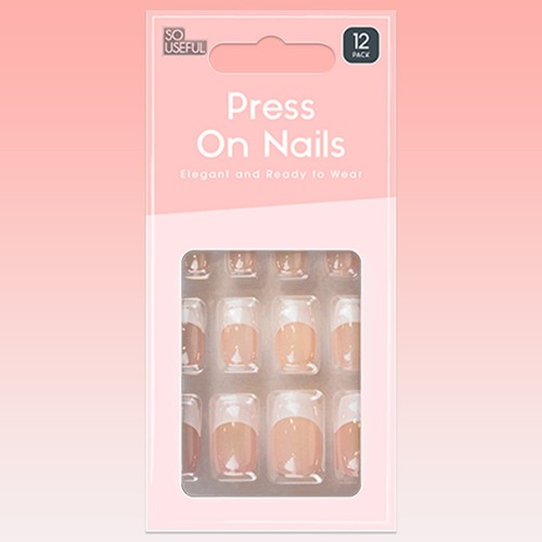 French tip fake nails press - french,