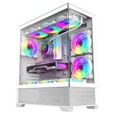 GameMax Vista White Full Tower ATX Gaming PC Case Tempered Glass Panels LED Hub
