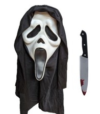 Scream Ghost Face Mask With Hood + Knife Halloween Horror Fancy Dress Killer