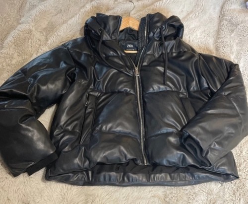 Zara black faux leather puffer - black,