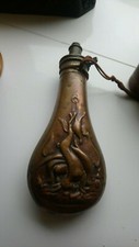 Victorian Brass & Copper Powder Flask decorated with game